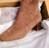 ZHR女靴质感绒面网红粗跟短靴女增高显瘦加绒保暖靴子女仙女风 Y382 卡其色 38 实拍图
