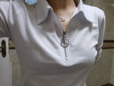 筱岚 POLO领长袖T恤女修身翻领2025新款polo衫正肩显瘦纯色春秋打底衫 白色 L (105-115斤) 实拍图
