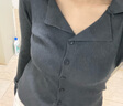 怡曼芙针织衫女秋冬新款复古撞色修身显瘦毛衣女内搭开衫打底衫短款上衣 灰色 均码 -建议85-125斤 实拍图