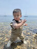 SEKOYA赶海装备儿童玩水裤沙滩水鞋连体防水背带下水裤抓鱼半身涉水衣服 2001J 卡其色 胶底 SS(身高88-105CM) 实拍图