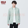 MUJI 男式 木棉混 双层纱织 长袖衬衫衬衣外套AC2AAC4S 绿色条纹 M(170/92A) 实拍图