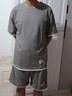 短袖T恤套装男华夫格短袖短裤男女情侣套装青少年运动服男士套装夏季休闲帅气薄款夏天男生学生版一套衣服 TZ9051灰杏色套装 37 3XL 160斤-170斤 实拍图