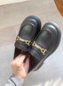 ZHR乐福鞋女春秋复古金属扣粗跟女鞋一脚蹬单鞋女两穿 AH352 黑色 36 实拍图