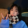 目丸针织格子围巾女秋冬季韩版百搭学生可爱少女保暖加厚毛线围脖男潮 棕色系 实拍图