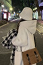 CTOX2024新款外套女中长款牛角扣加绒加厚大衣过膝韩系风衣宽松秋冬季 米白色 L 建议110-120斤 实拍图