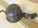 JYT个性M35大兵德式钢盔巡航机车复古半盔男女骑行电动摩托车头盔皮 黑黄线搭配复古镜 L（58-59） 实拍图