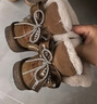百丽童鞋儿童反毛绒雪地靴女童蝴蝶结棉鞋冬季加绒保暖真皮中大童短靴 驼色 32 参考脚长194mm 实拍图