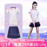 川崎（KAWASAKI）羽毛球服女神运动套装女夏季短袖T恤运动裙两件套运动服速干衣 繁花似锦套装 霜白色+深鸢尾蓝 L 实拍图