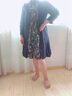 欧迪惠棉麻连衣裙女2025春季女装新款套装长袖碎花裙子显瘦气质针织开衫 藏青色 XXL 实拍图