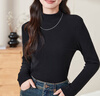 啄木鸟纯棉半高领打底衫女2024款修身显瘦弹力内搭长袖t恤上衣 黑色 2XL 实拍图