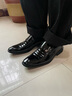 老人头皮鞋男冬季男士皮鞋商务正装鞋尖头内增高鞋婚鞋皮鞋 平跟款-黑色 38 实拍图