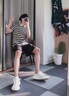 帝欧莱夫翻领短袖男士夏季休闲半袖夏天衣服男生潮牌半袖POLO男装t恤夏装 蓝条 XL 实拍图