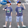 G.duck儿童装男童夏装套装新款中大童男孩衣服夏季韩版洋帅气短袖五分裤 灰色 130 建议身高120-130cm年龄7-8岁 实拍图