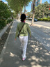深呼吸DEEP BREATH女装V领天丝三醋酸葱纱针织开衫女A400713 牛油果绿 L (4) 实拍图