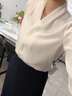 特洛曼白色职业衬衫女长袖V领气质休闲免烫春秋内搭上衣显瘦雪纺衬衣 实拍图