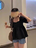 VEOX2025年甜美设计感泡泡袖方领娃娃衬衫女短款黑色短袖女显瘦上衣女 黑色 M _100-110斤 实拍图