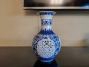 悦灵美 景德镇陶瓷花瓶装饰摆件创意中式客厅玄关酒柜镂空插干花工艺品 青花玲珑赏瓶+木底座 实拍图