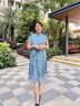 俞兆林（YUZHAOLIN） 妈妈装夏季洋气连衣裙2025阔太太旗袍中老年女装复古盘扣气质显 蓝色 4XL （建议145-155斤） 实拍图