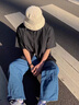 OEMG 夏季薄款冰丝垂感衬衫男韩版潮流大码学生七分袖百搭上衣外套 黑色 L [建议105-120斤] 实拍图