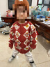 威尔贝鲁（WELLBER）儿童针织衫全棉开衫毛衣男女宝宝红色拜年服24冬 新年格纹100cm 实拍图