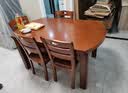 上林春天实木餐桌 可伸缩折叠实木餐桌椅组合餐桌餐椅圆形饭桌子餐厅家具 1.2米柚木色 一桌六椅 实拍图