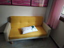 欧柏盛布艺沙发床简约新款科技布猫爪皮双三四人可折叠客厅小户型出租房 黄色+米白(亲肤棉麻布) 两人位 1.4m *宽0.95米）+抱枕 实拍图