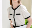 百图betu女装夏季新款衬衫法式小香风圆领优雅通勤衬衫女2303T54 米白 M 晒单实拍图