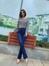 皮尔卡丹【高腰显瘦】牛仔裤女夏季显高休闲百搭弹力修身喇叭长裤浅蓝28 实拍图