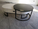 华艺古彭 椭圆形茶几钢化玻璃大理石纹路带抽屉北欧家用茶几桌 椭圆+黑架+大黑小白-大款纯色 实拍图