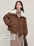 茵曼羽绒服女时尚复古兔毛领2024冬装肌理保暖面包外套上衣 咖啡色 M 实拍图