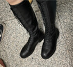 意尔康女鞋圆头系带高筒靴不过膝长靴女英伦风马丁靴子女 1762ZF49240W 黑色 37 实拍图