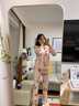 芊之雅秋季纯棉睡衣女长袖家居服秋天红色本明年马年休闲大码中年居家服 LNL-62288#酒红 L （参考100-120斤） 实拍图