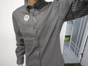 马登工装美式复古磨毛竖条纹衬衫男翻领休闲长袖衬衣修身薄款上衣外套 锡灰色 S 实拍图