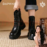达芙妮厚底马丁靴女秋冬短靴女百搭单靴英伦风中筒靴子女 黑色 36 实拍图