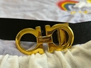 菲拉格慕（Ferragamo）腰带男士商务双面板扣皮带牛皮 3.5CM宽 圣诞礼物 送男友礼盒装 黑蓝荔枝纹/金扣675542 714423 实拍图