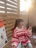 風采兔毛衣女春秋款2024新款慵懒风条纹针织衫上衣女秋冬宽松毛衣ins潮 粉色 均码 实拍图