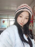 珊诗丽帽子女士秋冬韩版条纹毛线帽加厚加绒球球套头帽户外麻花纹针织帽 米色 M（56-58cm） 实拍图