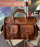 慢时光复古潮真皮旅行包头层牛皮行李包大容量手提包出差电脑包男公文包 浅棕色 实拍图