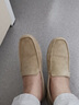 水木苒豆豆鞋男时尚百搭英伦反绒透气潮休闲韩版懒人乐福夏一脚蹬驾车鞋 卡其色  44 实拍图