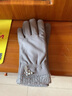 罗维利特 男女士麂皮绒手套骑车秋冬季棉保暖摩托车开车学生写字 灰色漏二指 均码 实拍图