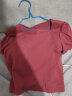 茵曼2024夏季新款法式方领套头泡泡袖修身气质显瘦棉质T恤女 复古红-K18226298 S 实拍图