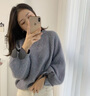 Avmko秋冬今年流行重工灯笼袖针织衫马海毛宽松显瘦外穿慵懒风毛衣女 蓝色 S 实拍图