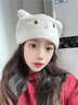 途尊秋冬季薄款大头围帽子日系卡通可爱兔耳朵月子堆堆帽保暖套头冷帽 猫猫【粉色】 实拍图