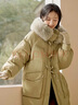 茵曼（INMAN）冬女装新款简约连帽毛领长款羽绒宽松长袖长款九江轻暖羽绒服外套 卡其色 L 实拍图