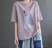 玖卡依短袖t恤女2026夏季新款女装纯棉刺绣圆领体恤宽松文艺半袖上衣女 紫色花瓶【印花】 3XL 建议145-165斤 实拍图