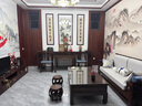良木中堂画农村堂屋挂画新中式客厅山水玻璃装饰画背景墙壁画大气带框 A-高山流水-（典雅红褐实木框） 100*50cm+2个100*25cm高清微喷 实拍图