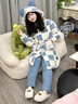 另约三层夹棉珊瑚绒睡袍女冬季2026年新款加厚长款宽松家居服睡衣套装 6345JI 蓝白格子兔 XL 实拍图