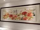 京城世家牡丹花苏绣装饰挂画客厅苏州刺绣花开富贵大厅挂墙绣画手工绣花 花开富贵（装框尺寸：250*95cm） 实拍图