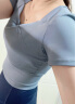 徽昂运动套装女瑜伽服跑步健身服速干衣夏季胸垫t恤拼接短袖长裤蓝XL 实拍图