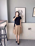 妃莉杋（FeiLiFan）棉麻连衣裙女装2024夏季新款小个子韩版气质修身显瘦半身裙子套装 黑+卡其 M 实拍图